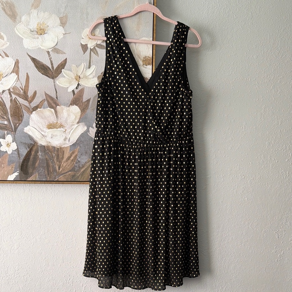 Nine West Elegant Black and Gold Polka Dot Dress